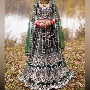 Elegant Green Embroidered Bridal Lehenga